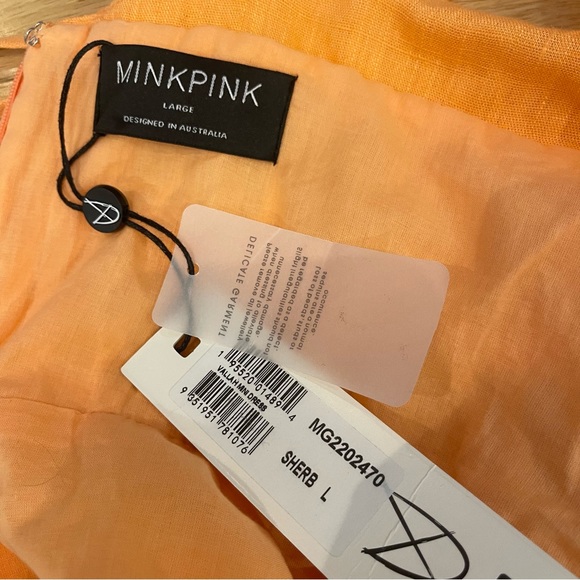 NEW MINKPINK Vallah Sherbert Orange A-Line Mini Dress Size Large V-Neck Women's - Picture 5 of 8